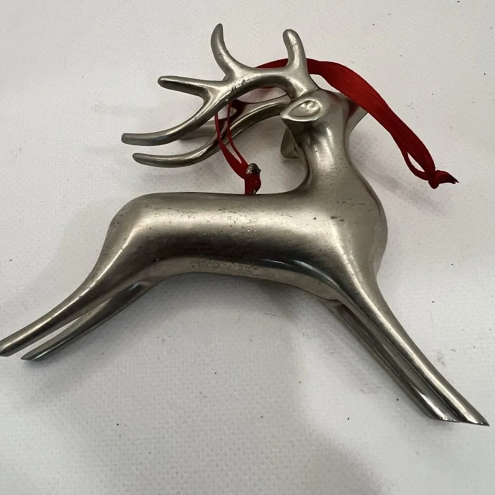 Pottery Barn 4” Silver Plated Reindeer Christmas Ornaments Heavy